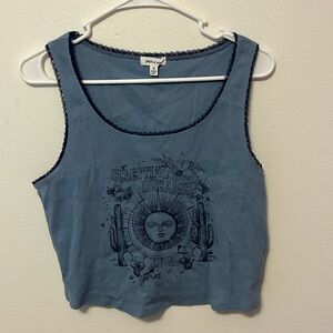 STITCH AND PINE Blue Graphic Cropped Tank Top